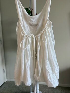 White Drawstring Bubble Tank Top - Women